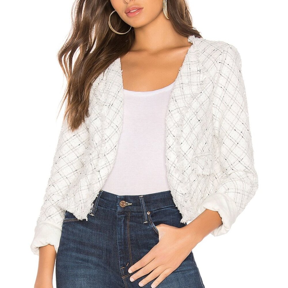 NWT Lovers + Friends Lucy Black & White Windowpane Tweed Jacket - Size Small
